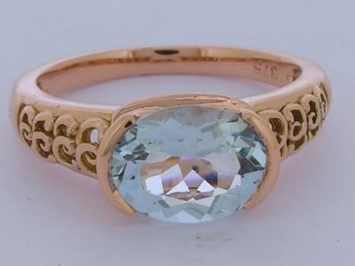 R160- Genuine Solid 9K Rose GOLD NATURAL Aquamarine Oval Solitaire Ring size O - Picture 1 of 2