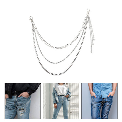  Jeans Pants Chain Body Jewelry Metallic Hip Hop for Men Clothing - Afbeelding 1 van 12