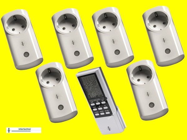 6-Fach Funksteckdosen-Set Funk-Zwischenstecker Intertechno +Timer-Fernbedienung-image
