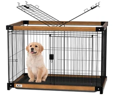 Wood Dog Crate Cage Removable Cleaning Tray Kennel Double Doors 37"x 27"x 27"