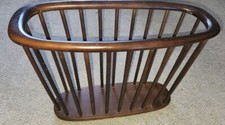 Vintage Oval Wood Spindle Magazine Newspaper Holder Dark Stain 21"x8.5"x15" Tall