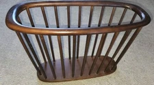 Vintage Oval Wood Spindle Magazine Newspaper Holder Dark Stain 21"x8.5"x15" Tall