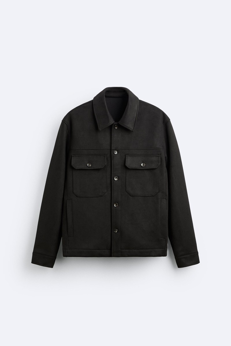 New Zara Faux Suede Overshirt Jacket S 3046/506 Black coat shirt