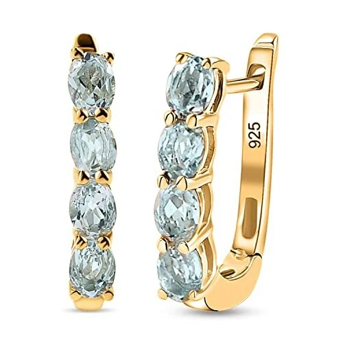 TJC Silver Multi Stone Hoop Earrings for women in Yellow Gold Over 925 Silver