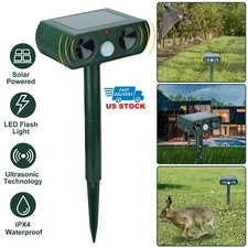 Solar Ultrasonic Animal Repeller Cat Dog Skunk Deer Raccoon YardGarden Repellent
