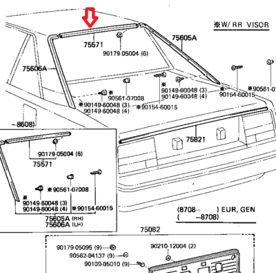 Toyota MR2 AW11 1984-89 Upper Moulding Back Window Outside 75507