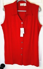 Reflections Sz L Red 100% Silk Slub Knit Vtg Sleeveless Vest Lagenlook Top NWT