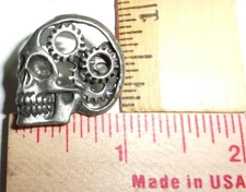 gearhead skull pin vintage motorcycle mechanic collectible biker vest pinback