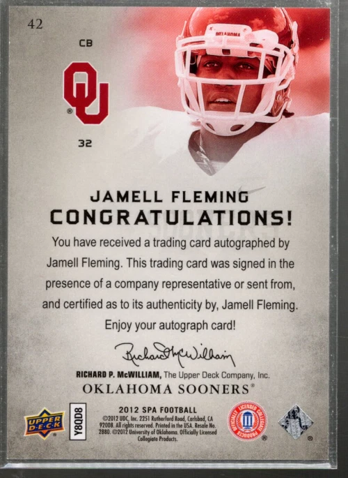 B1151- 2012 SP Authentic Autographs #42 Jamell Fleming Auto SAMPLE PIC - Image 2 of 2
