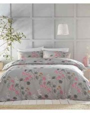 Image of Portfolio Floral Garden Duvet Cover Set Reversible Sage Grey Pink Double