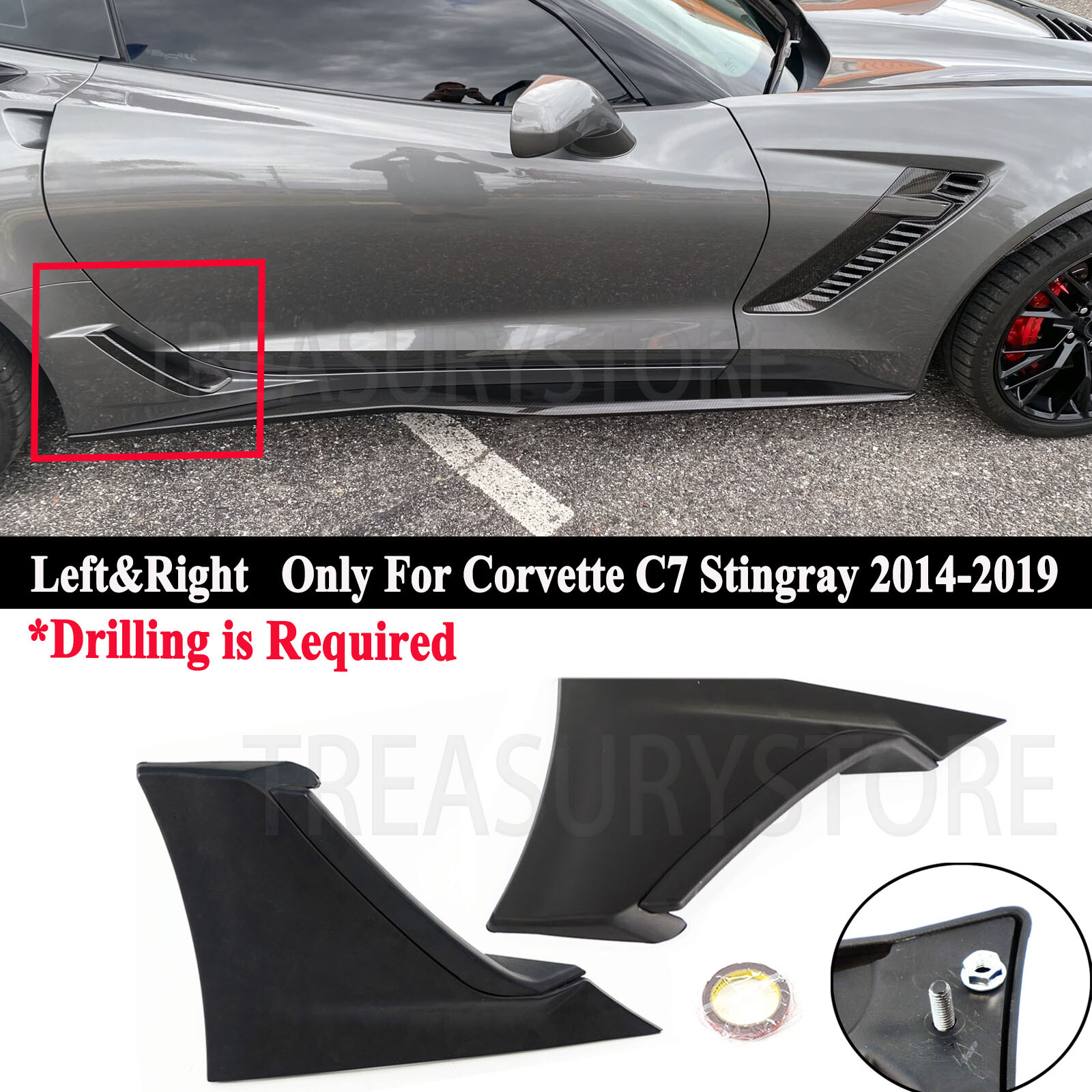 For Corvette C7 Stingray 14-19 Fender Brake Scoop Brake Cover Non-Functional Blk