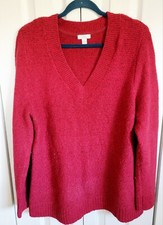 J. Jill L Sweater Women's Long Sleeve Red Heavy V-Neck Large Speckled Soft