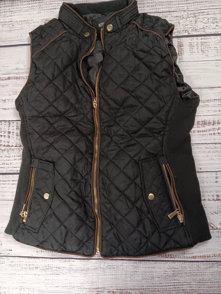 Active USA Chaleco Chaquetas Mujer’s Pequeño Negro Acolchado Grande Cremallera Completa Bolsillos Foto 2 de 4