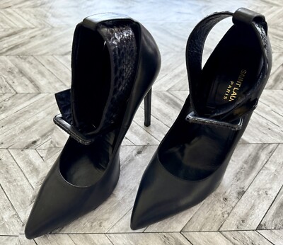 Saint Laurent High Heel Shoes Womens 7 Black Leather Ankle Cuff Pump Boho Y2K 37