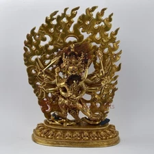 Hand Made Gold Gilded and Hand Painted Face 15.5" Hayagriva Statue