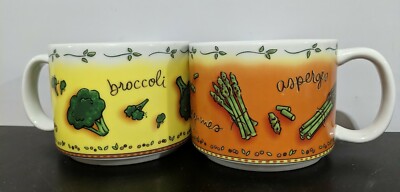 Set of 2 Soup Mugs - Vegetables Broccoli & Asparagus - 16 oz MSC Jocha
