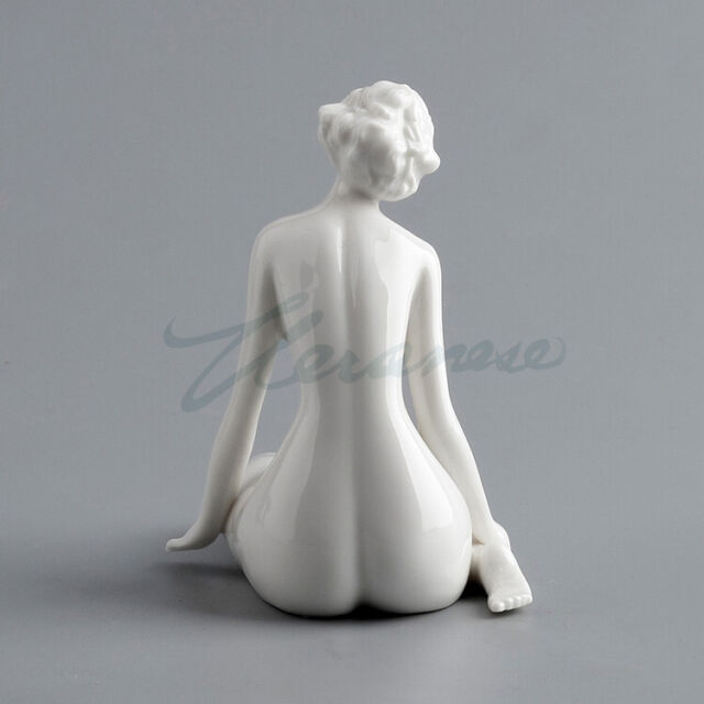 Modern Art Sculpture White Porcelain Ceramics Beautiful Lady Woman Kneel Statue