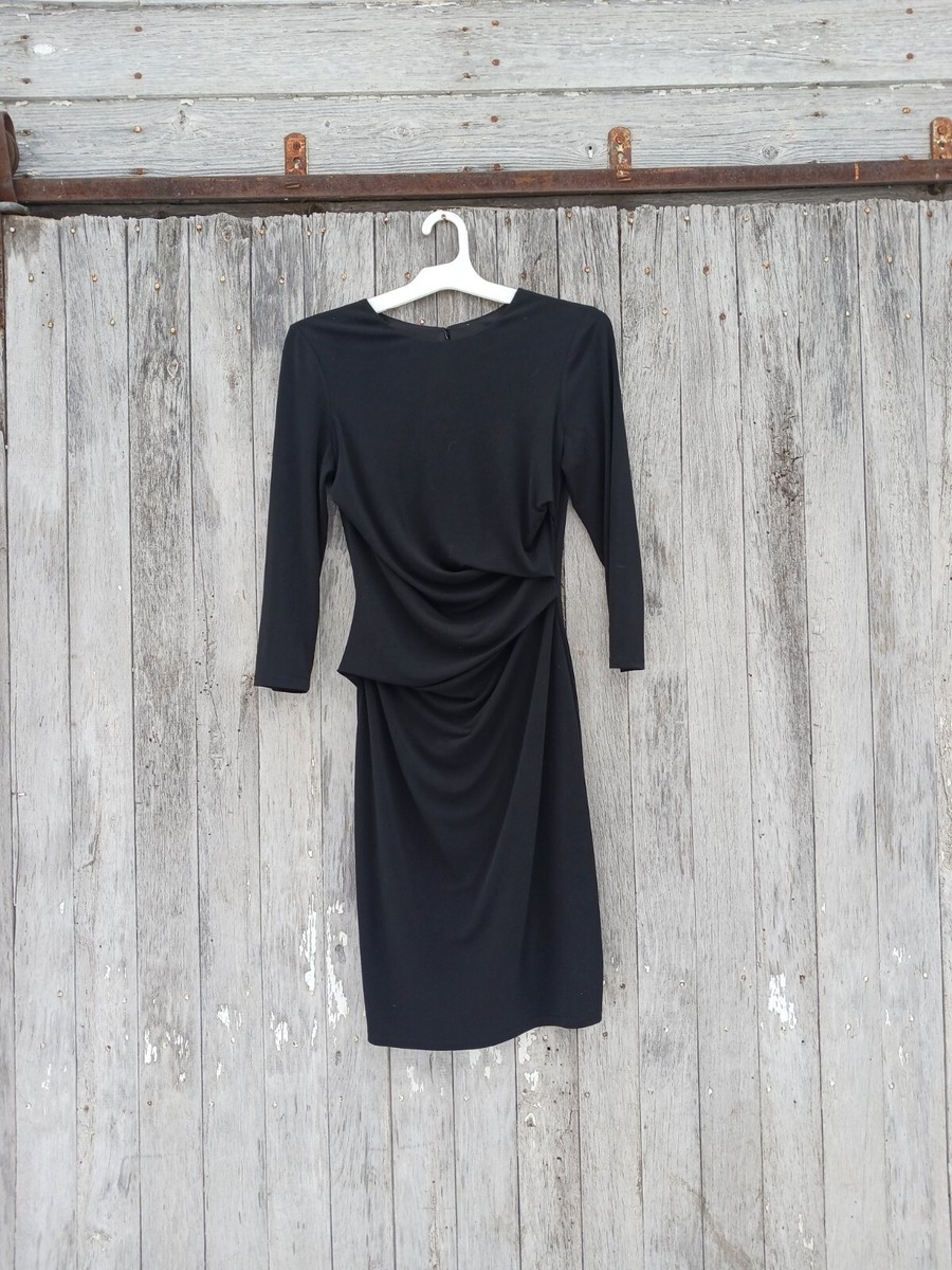 Vince Camuto Womens Sz 4 Dress Sheath Ruched Jersey Black Long Sleeve