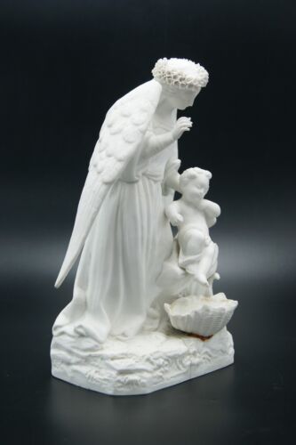 † 19TH GUARDIAN WHITE ANGEL PARIAN BISQUE PORCELAIN HOLY WATER FONT PARIS FRANCE - Picture 2 of 21