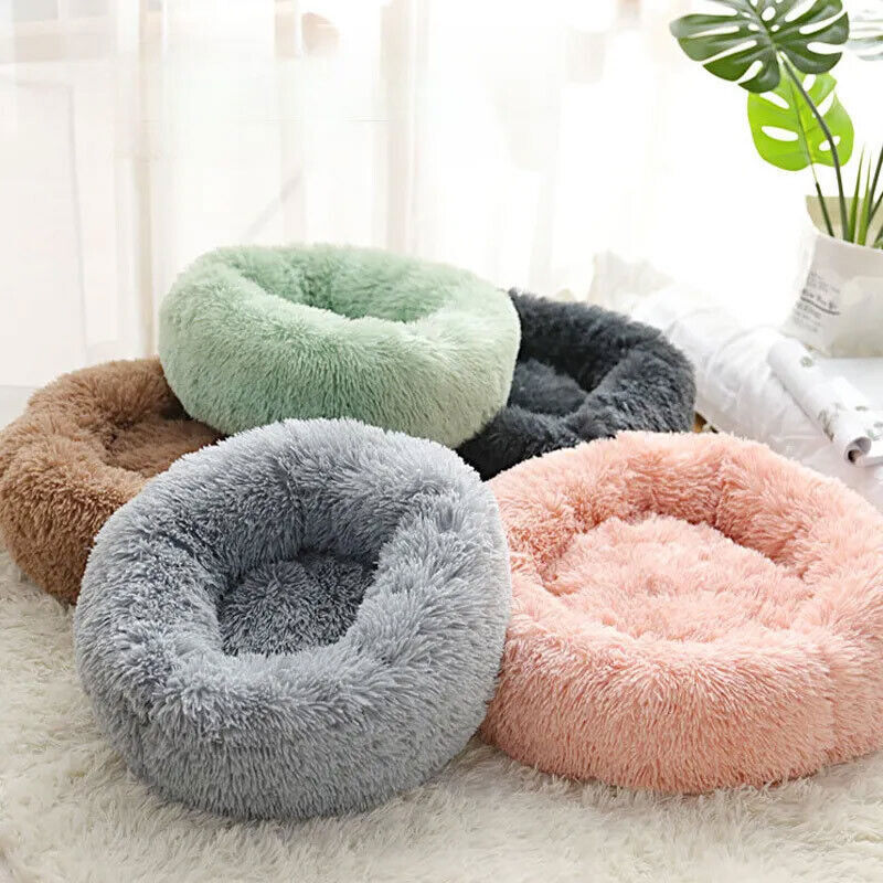Washable Dog Bed Donut Soft Round Plush Cat Beds For Calming Pet Anti Anxiety UK eBay