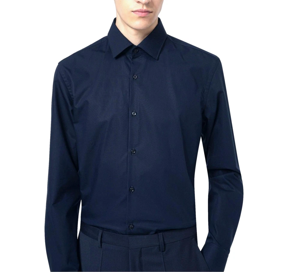 HUGO BOSS Camicia business slim fit in popeline di cotone C-Jenno  50289499 BLU - Immagine 2 di 4