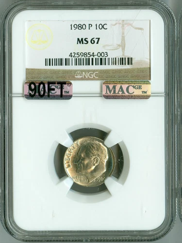 1980 P NGC MS67 MACPQ 90% FT Roosevelt Dime FINEST REGISTRY $5000 in FT Spotless