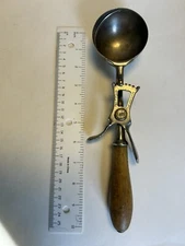 RARE Ant. Dover Mfg Company #12 Ice Cream Scoop Nickel over Brass- Wooden Handle