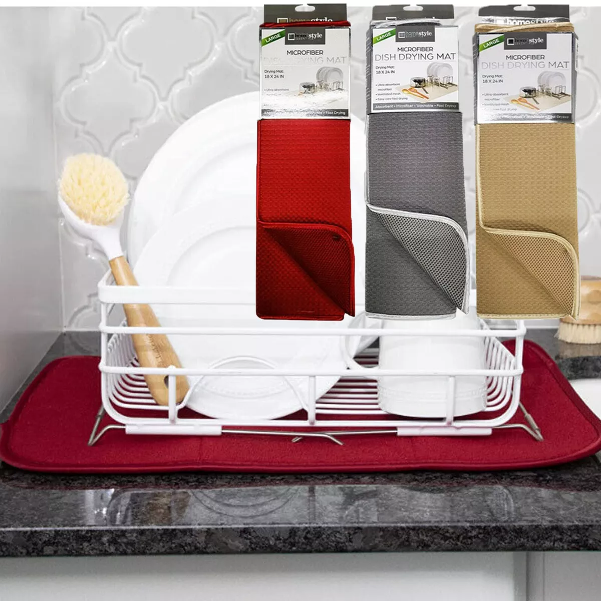 Dish Mat Drying Kitchen Mat 24 x 18 Reversible Microfiber Dish