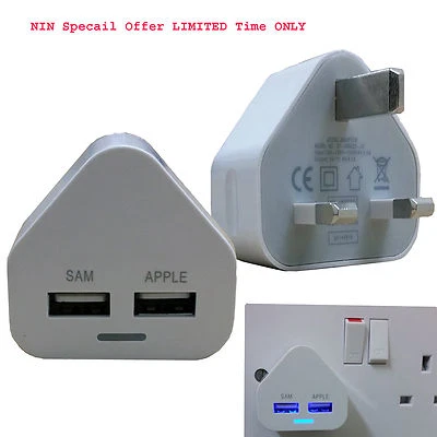 Dual USB Charger UK Mains Wall Plug Travel Adapter 2 AMP iPhone iPad Samsung HTC - Image 1 of 3