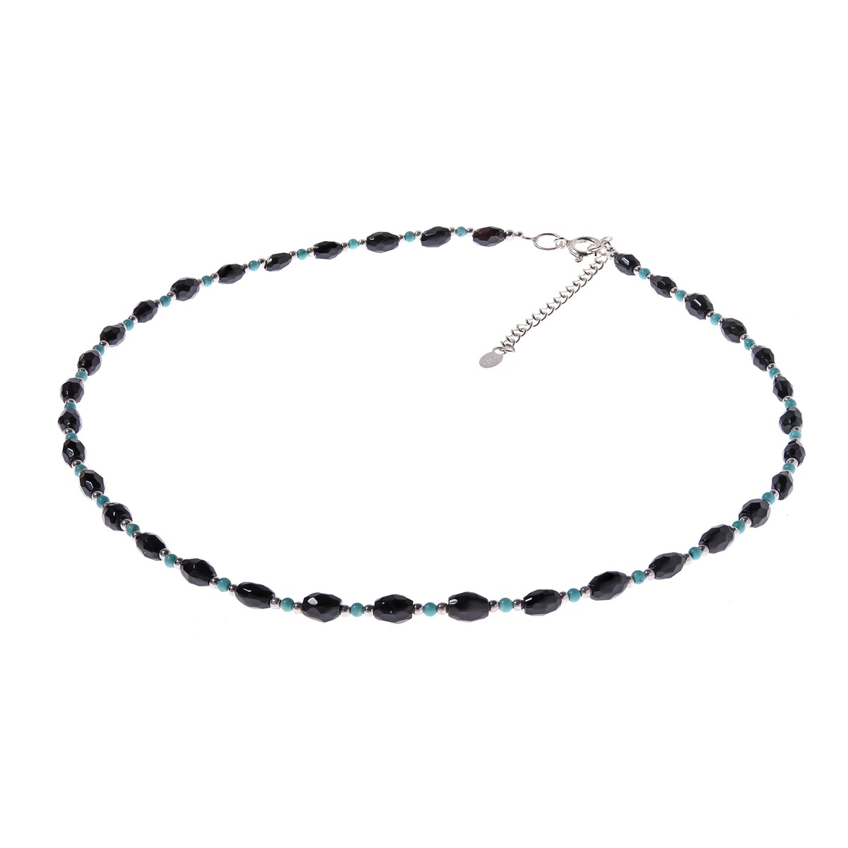 Faceted Onyx and Turquoise Link Thai Karen Tribe Silver Necklace 