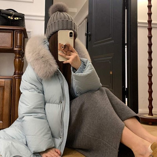 Women's Big Fur Collar Down Jacket Winter Fashion Hooded Loose Fit Thick Coats - Bild 28 von 29