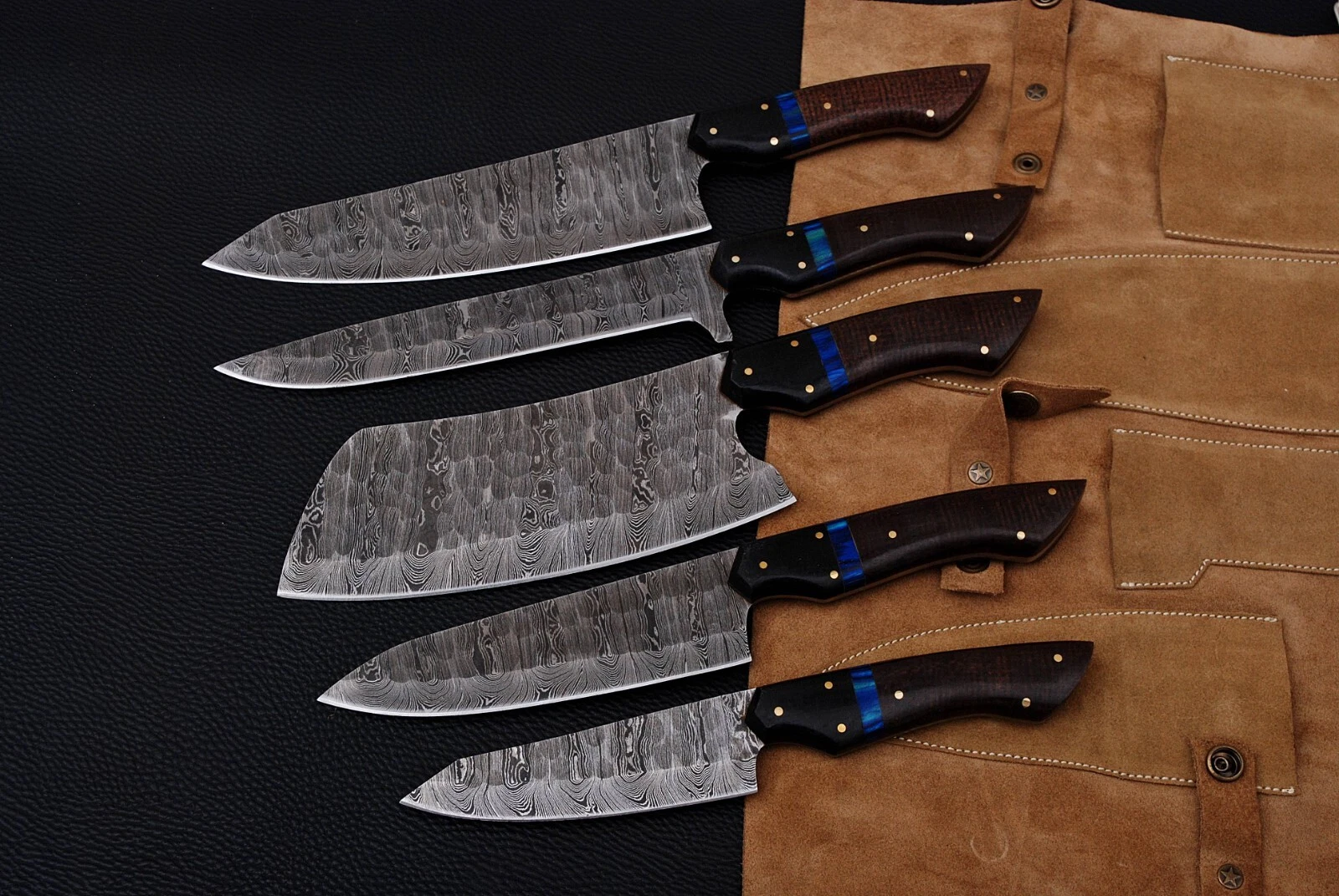 CUSTOM HANDMADE DAMASCUS STEEL 5PCS KITCHEN CHEF KNIFE SET WITH ROLL BAG