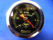 Marshall Gauge 0-30 Hg Vacuum 1.5 Midnight Chrome Liquid Filled Shock Proof 18