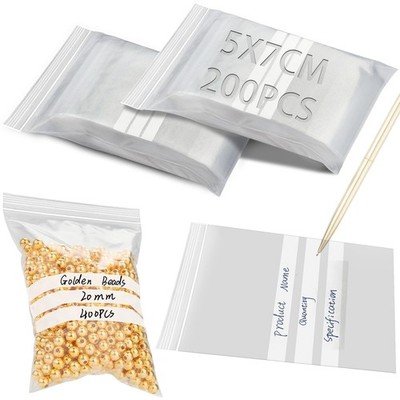 200 Stück Baggys Tüten mit Etiketten 5x7cm Druckverschlussbeutel Zip Tüten Kl...