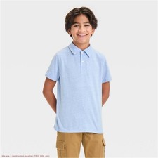 Boys' Short Sleeve Heathered Polo T-Shirt - Cat Jack Blue L SEE DEAL