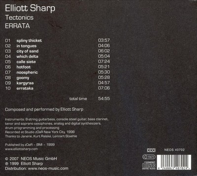 ELLIOTT SHARP: TECTONICS ERRATA NEW CD
