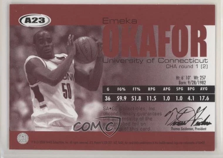 2004-05 Sage Basketball Authentic Bronze /200 Emeka Okafor #A23 Rookie Auto RC - Image 2 of 2