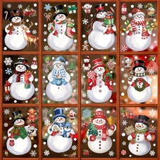 12 Sheets Christmas Clings, Xmas Snowman Snowflakes Decals, Removable Snowman...