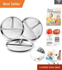Stainless Steel Kids Plates Set of 3 - 8" Divided Portion Control for Toddlers