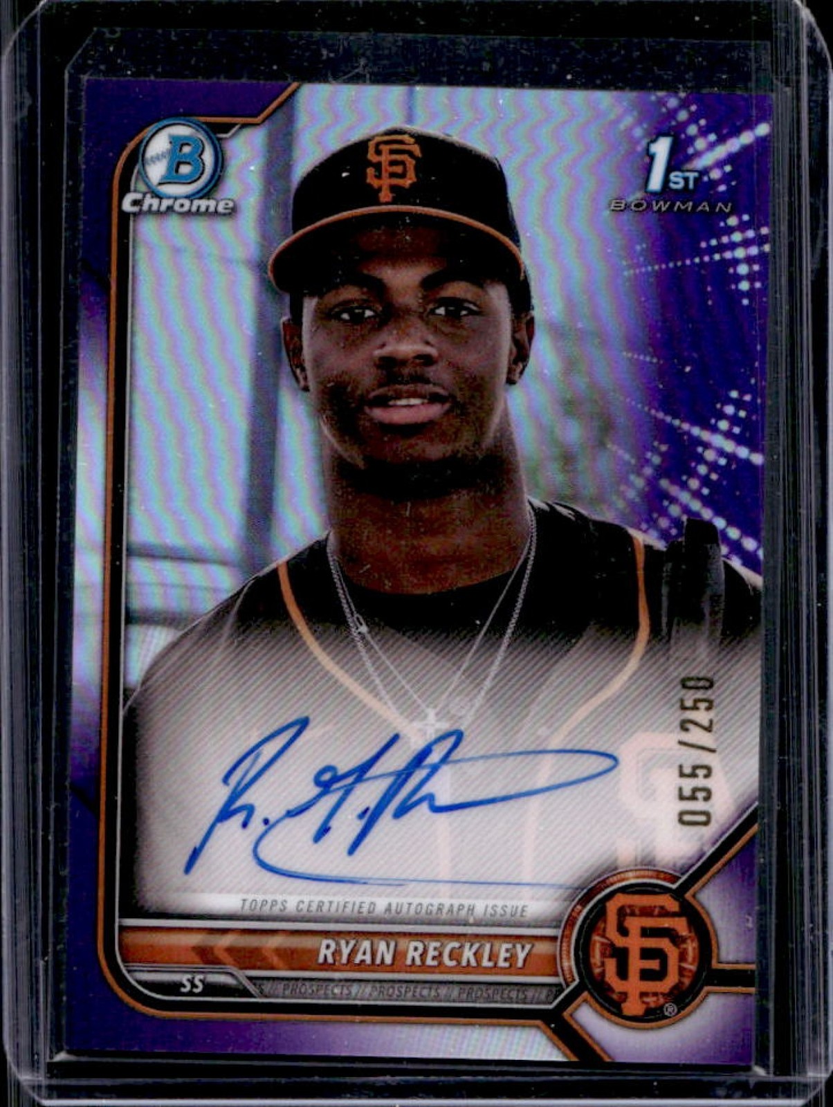 2022 Bowman Chrome Ryan Reckley Auto Purple Refractor 1st Prospect #/250 Giants