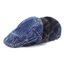 Retro Washed Denim Newsboy Caps Cotton Flat Cap Literary Painter Beret  Spring