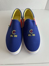 POLO RALPH LAUREN RL-93 - Blue White Slip On Loafers Canvas Boat Shoes Mens 6.5