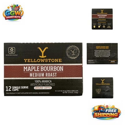 Yellowstone Maple Bourbon Medium Roast Coffee Pods - 12 Count, 100% Arabica
