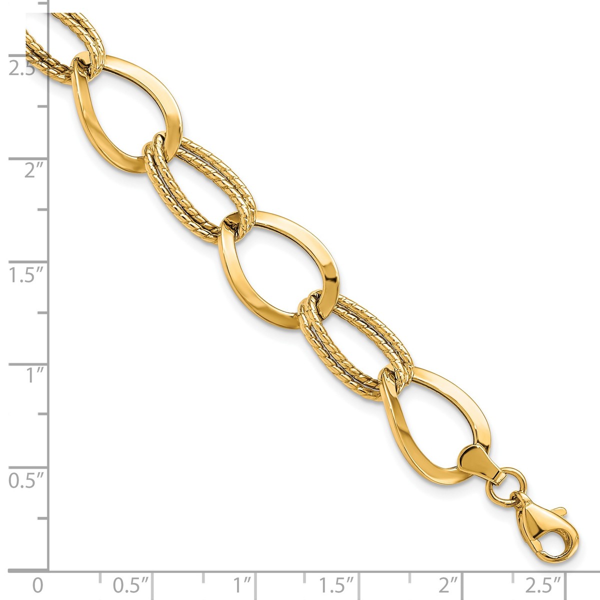 10K Polished and Textured Link Bracelet 10LF508 | eBay