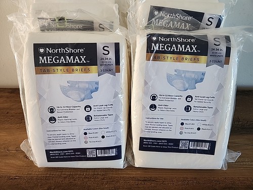 4 Packs Of 2 Count Northshore Megamax Tab Style Briefs Adult Diapers SM 24-34in - Picture 2 of 5
