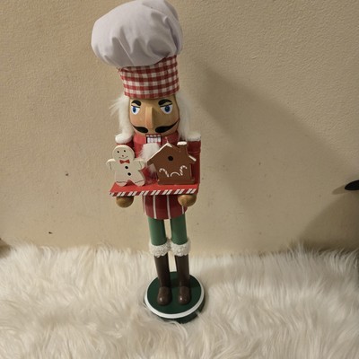 Decorative Christmas Nutcracker  Chef Holding Gingerbread Holding House & Man