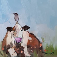 Jose Trujillo Art PRINT 16x16 Collectible Artist Painting Cow Bird Pastures
