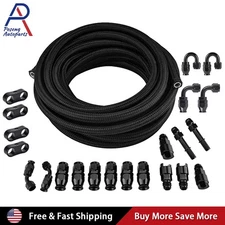 10/20FT 6AN 3/8" E85 PTFE LS Swap EFI Fuel Line Fitting Nylon Braided Fuel Kit