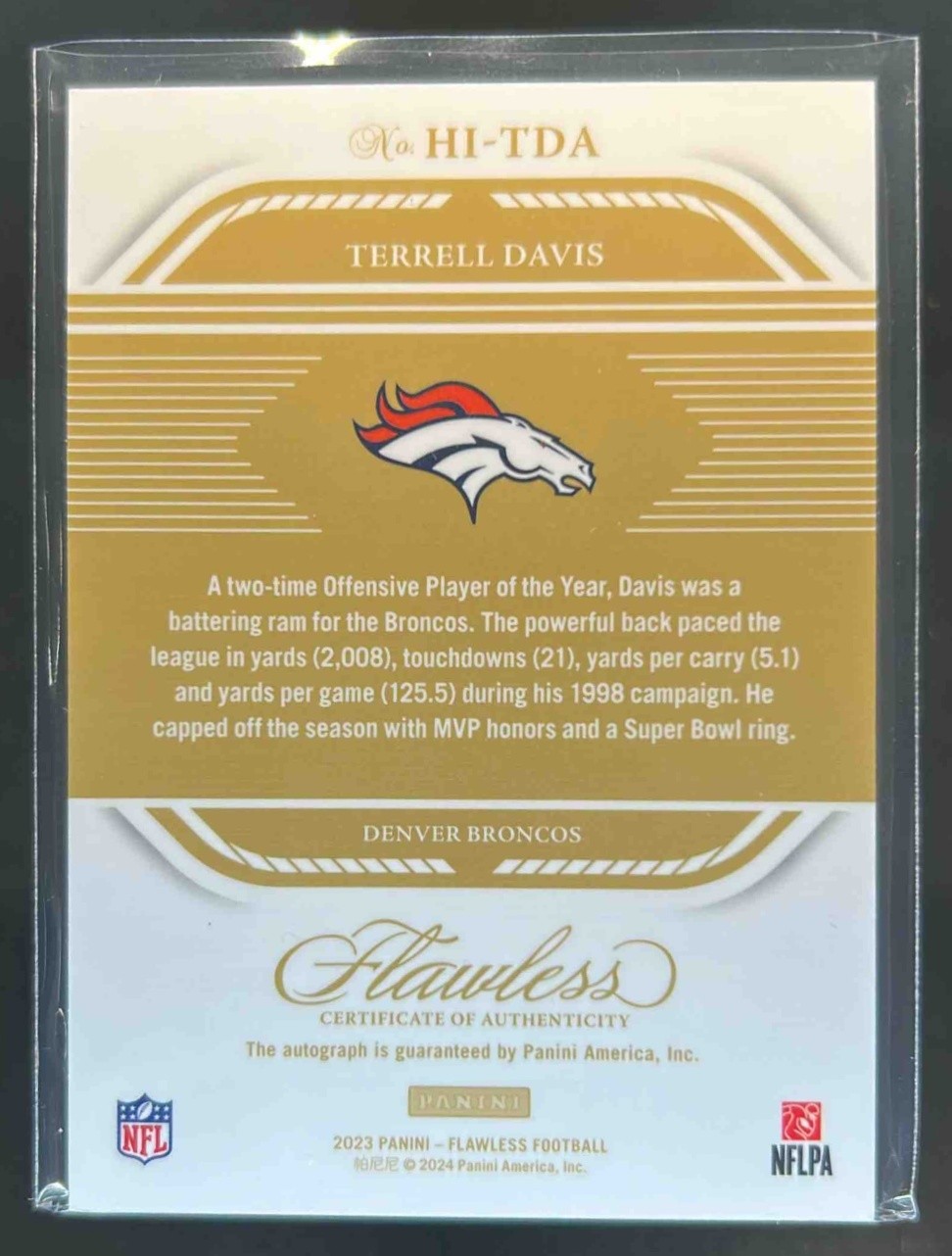 2024 Panini Flawless Terrell Davis 2023 Football - Honored Ink Auto #/20 #1 view 2