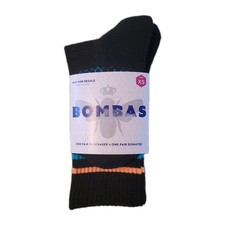 Bombas Crew Socks Kids Size XS Black Striped Bee Logo Performance Footbed New
